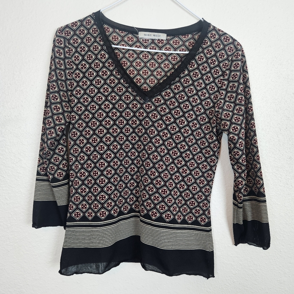 womens vintage retro Sheer Mid Sleeve Blouse Size Small